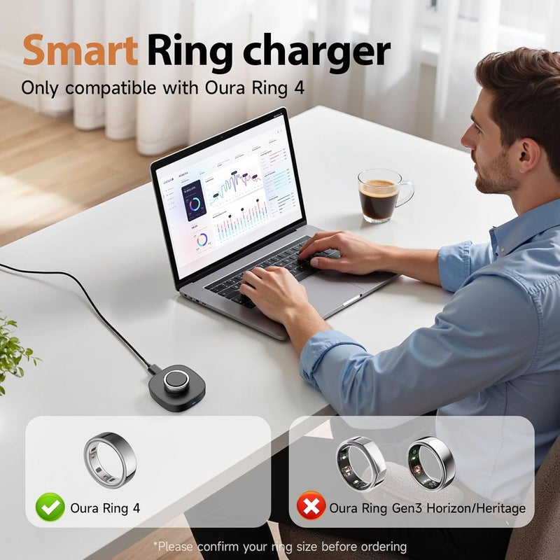 VOVELF شاحن متوافق مع خاتم أورا 4، قاعدة شحن سريعة وكابل USB-C - مستلزمات خاتم أورا 4 للمستخدمين (أسود، مقاس 12) - Image 3